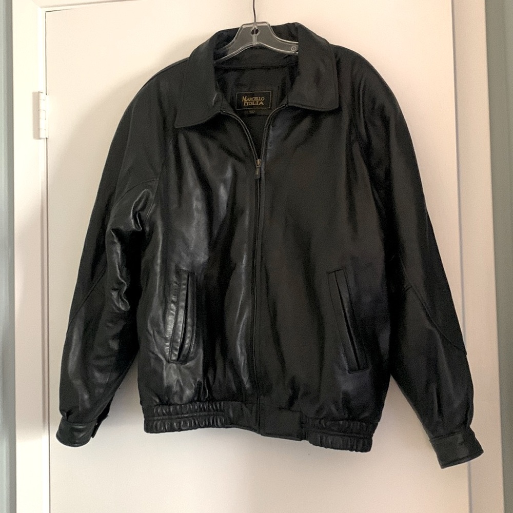 Marcello Figlia mens black leather Bomber Jacket